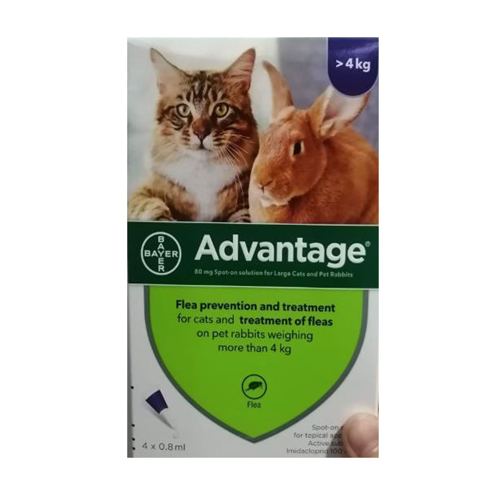 Advantage Flea & Tick Spot-on for Cats, Kittens & Rabbits (Large- over 4 kg), 4 Tubes Pack