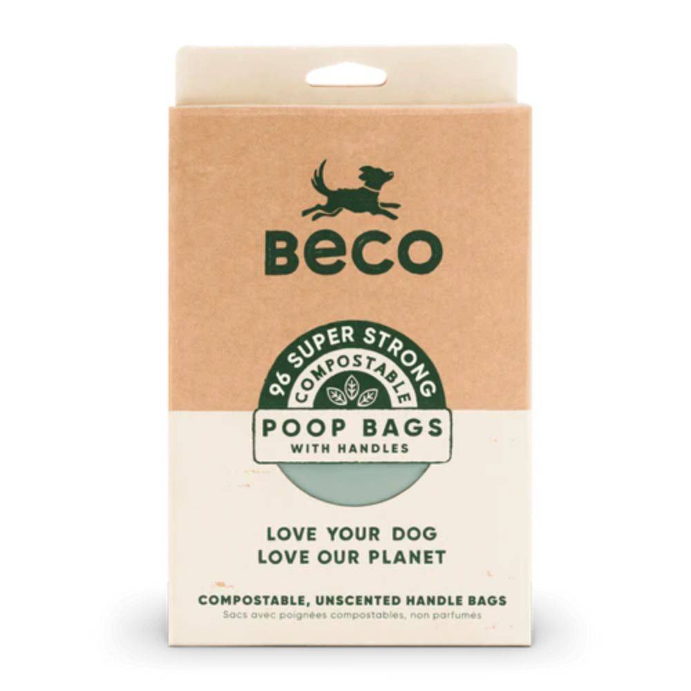 Beco Unscented Compostable Poop Bags Green with Handles 96 Pack