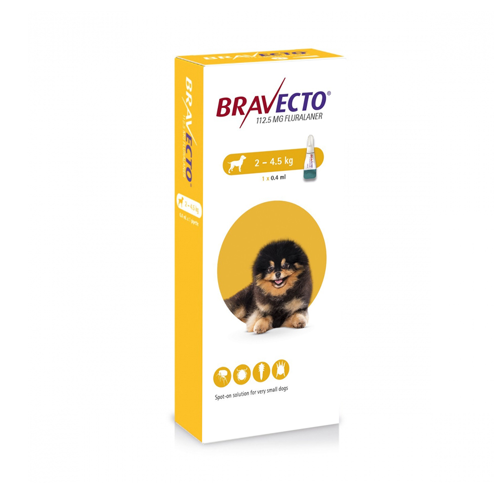 Bravecto Spot-On 112.5mg for extra small dogs 2-4.5 kg (4.4-10 lbs)