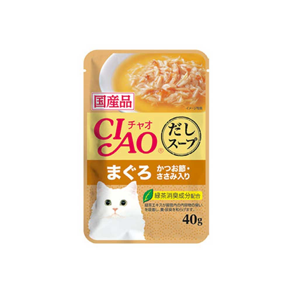 CIAO Chicken Fillet And Maguro Topping Dried Bonito Clear Soup Pouch For Cats, 40 gms