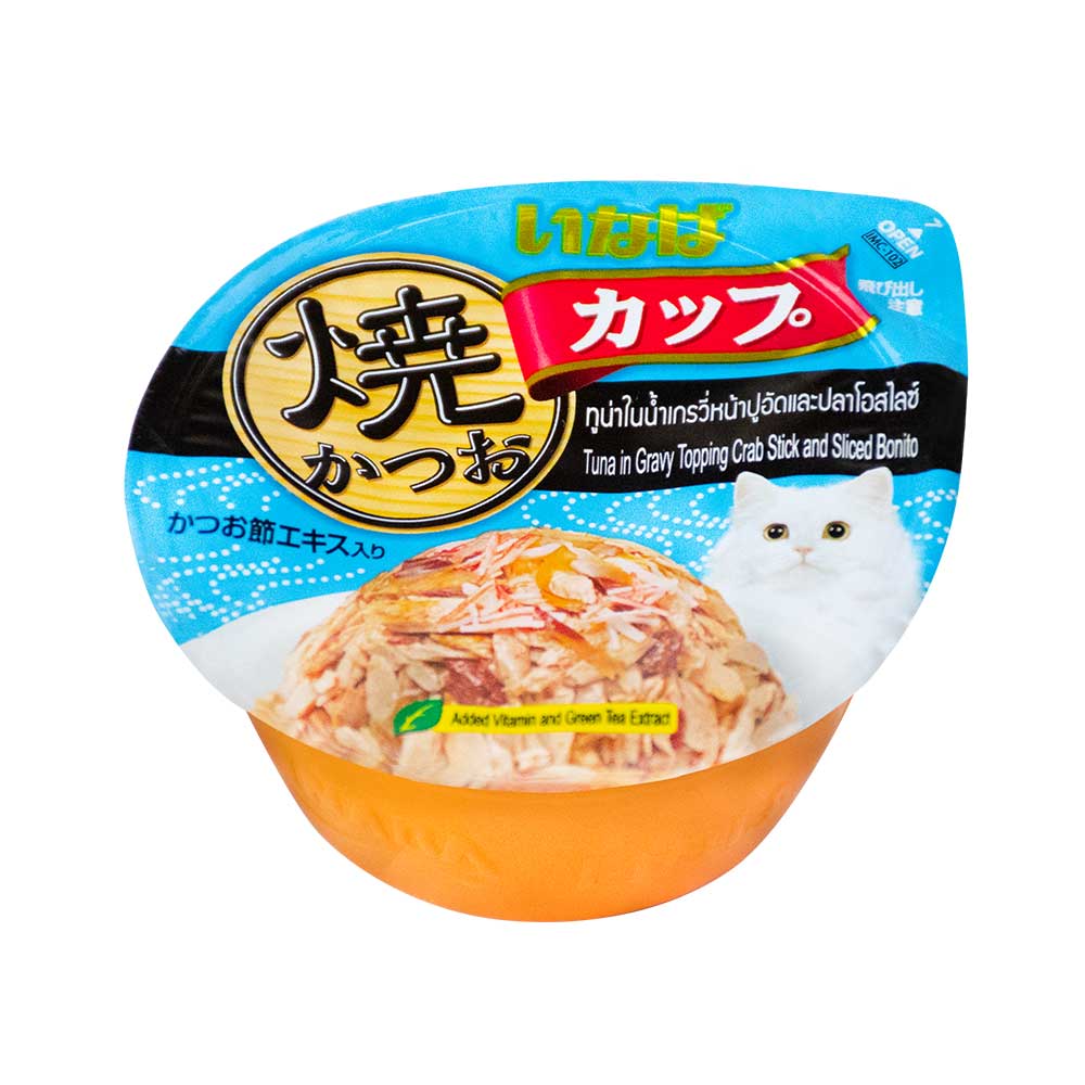 CIAO Grilled Skipjack Cup, Tuna Crab Stick and Sliced Bonito Wet Cat Food, 80 gms