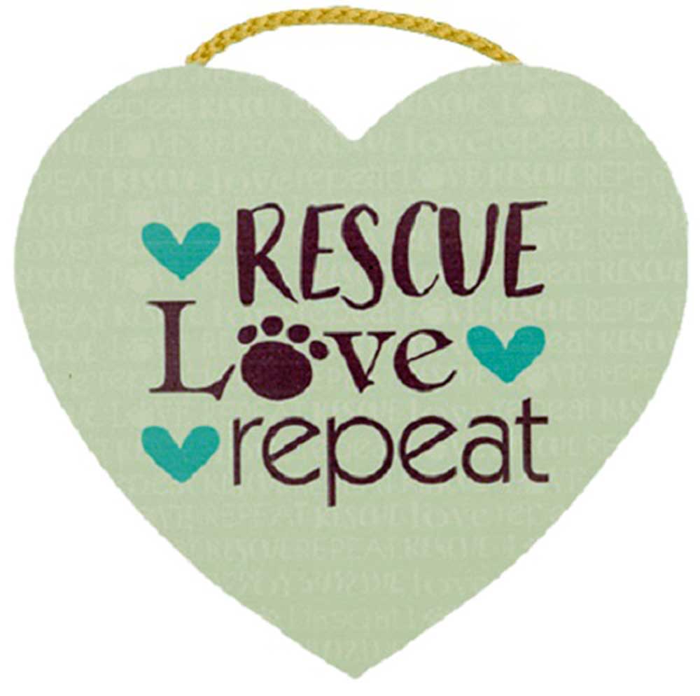 Dog Speak Heart Shape Sign - Rescue Love Repeat