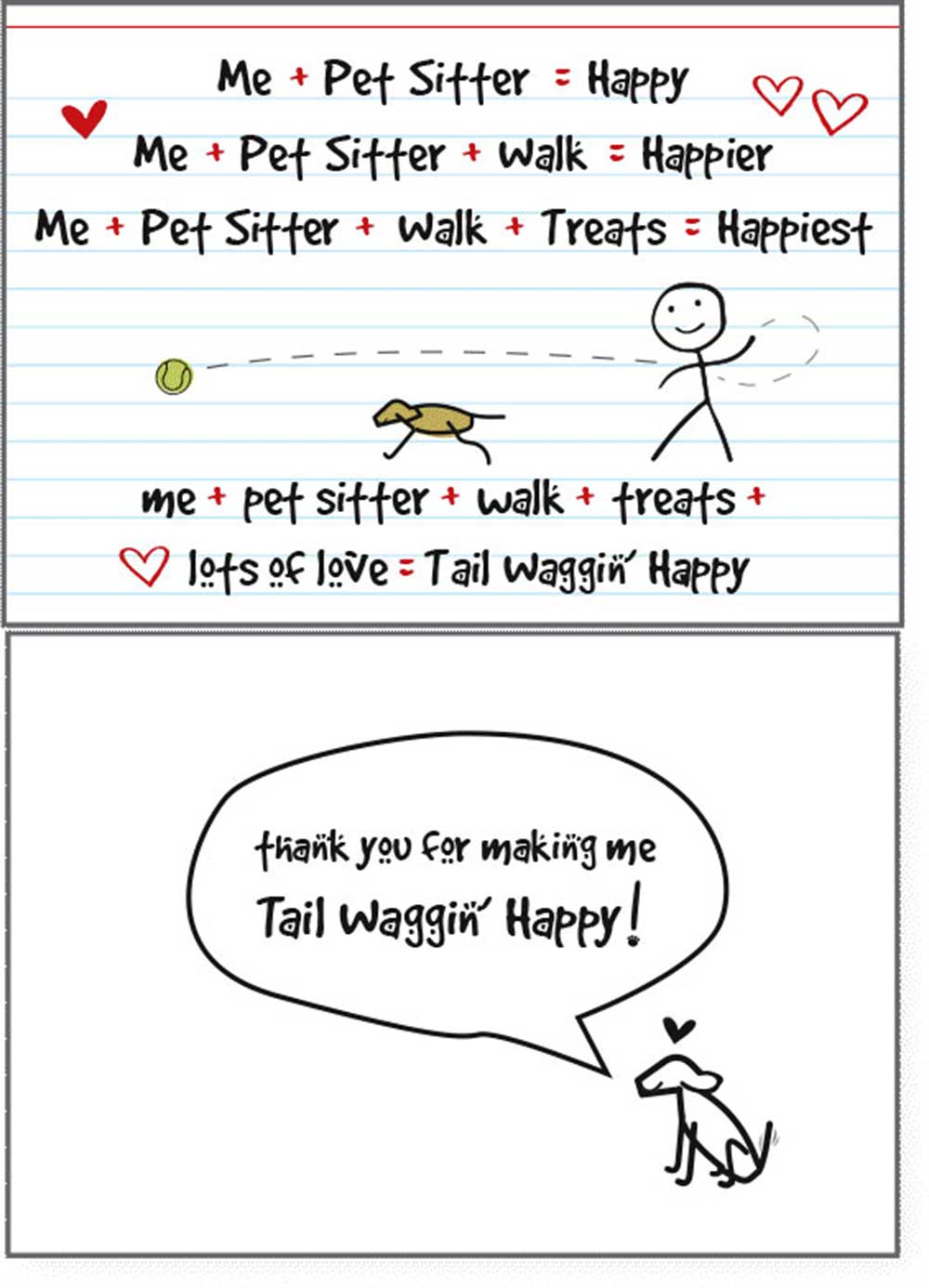 Dog Speak Pet Sitter Card - Me + Pet Sitter = Happy