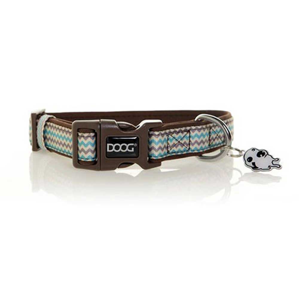 Doog Neoprene Dog Collar, Medium (Benji - Brown And Blue Zigzag)