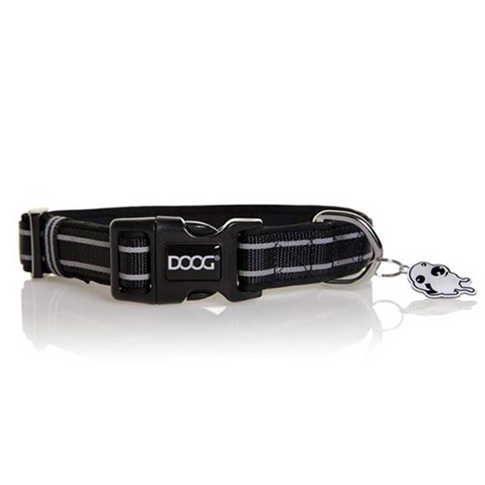 Doog Neoprene Dog Collar, Extra small (Lassie - Black With Reflective Stripe)