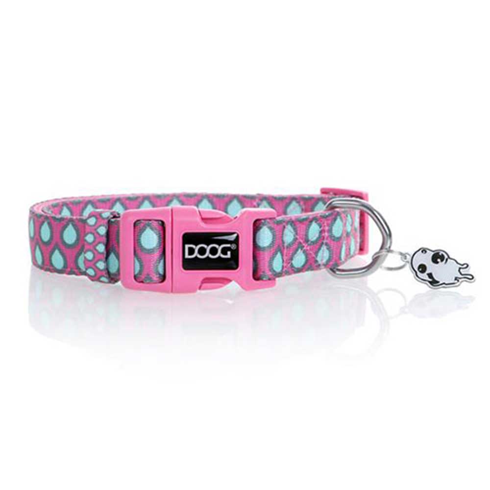 Doog Neoprene Dog Collar, Extra Small (Luna - Pinky With Green Teardrops), Extra Small