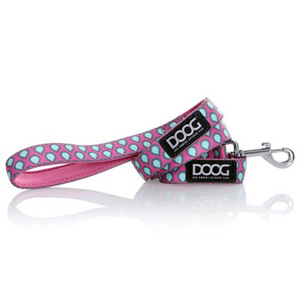 Doog Neoprene Dog Lead, Large (Luna - Pink With Green Teardrops)