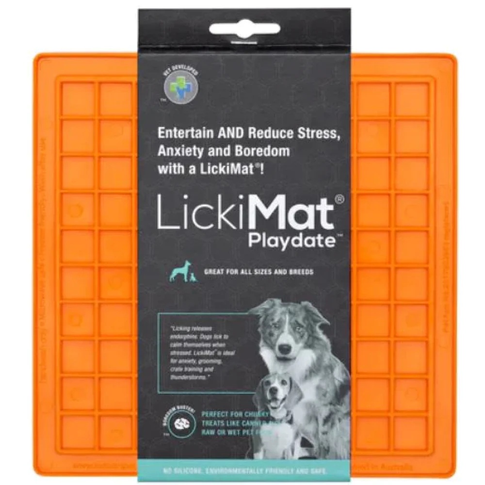 Lickimat Tuff Playdate Treat Mat for Dogs & Cats, Orange