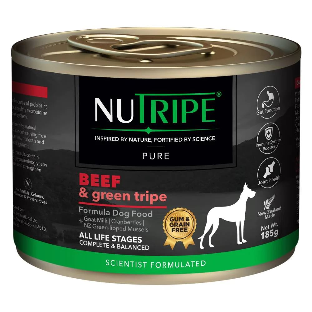 Nutripe Pure Beef & Green Tripe Dog Can Food (Gum-Free) 185g