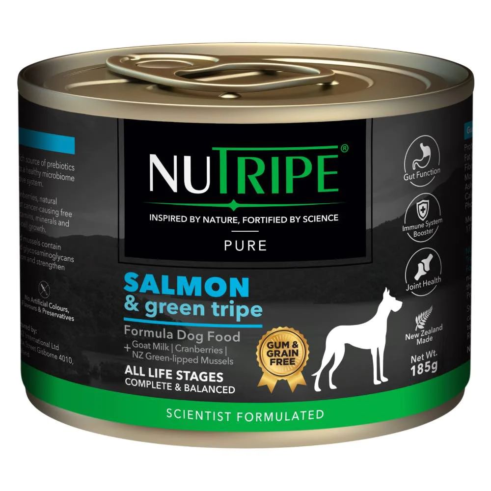 Nutripe Pure Salmon & Green Tripe Dog Can Food (Gum-Free) 185g