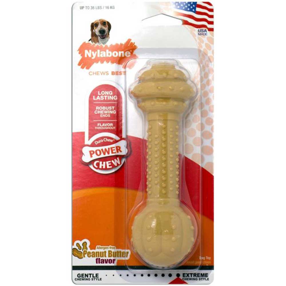 Nylabone Power Chew Barbell Chew Toy, Peanut Butter