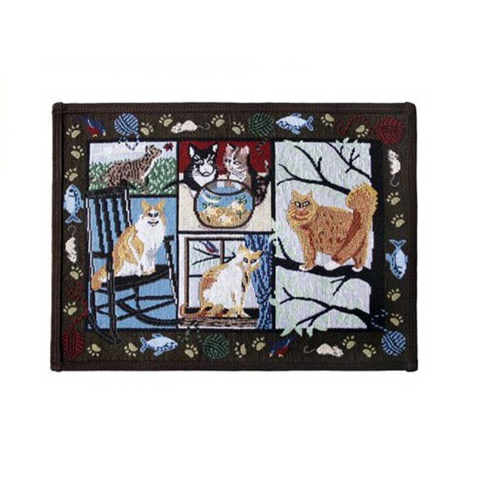 PB Paws & Co. Pet Collection Tapestry Pet Mats Cat Days Woodland Pattern