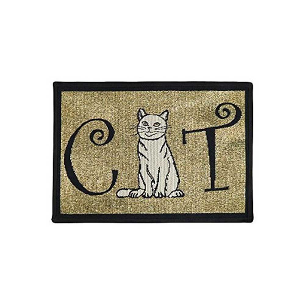 PB Paws & Co. Pet Collection Tapestry Pet Mats, Cat Person Pattern ( Black)