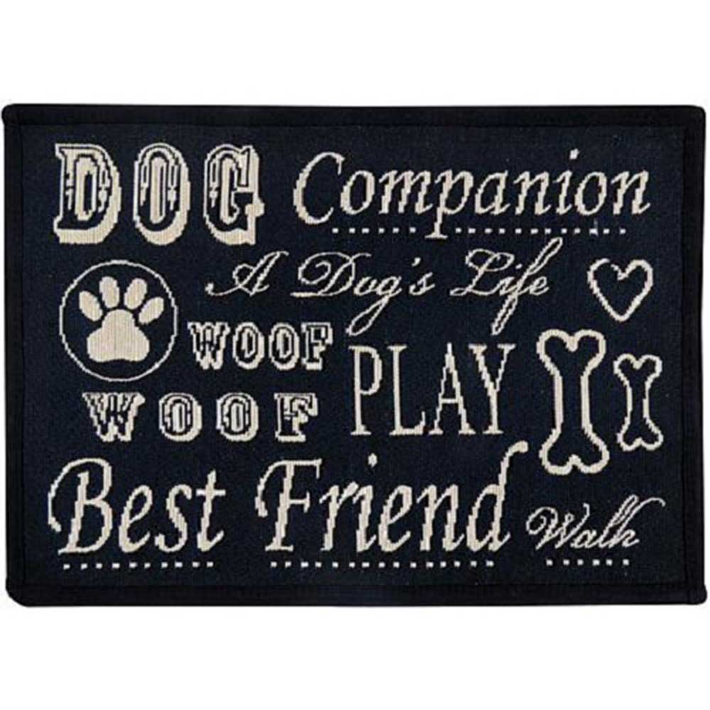 PB Paws & Co. Pet Collection Tapestry Pet Mats, Dog Play Pattern (Black)