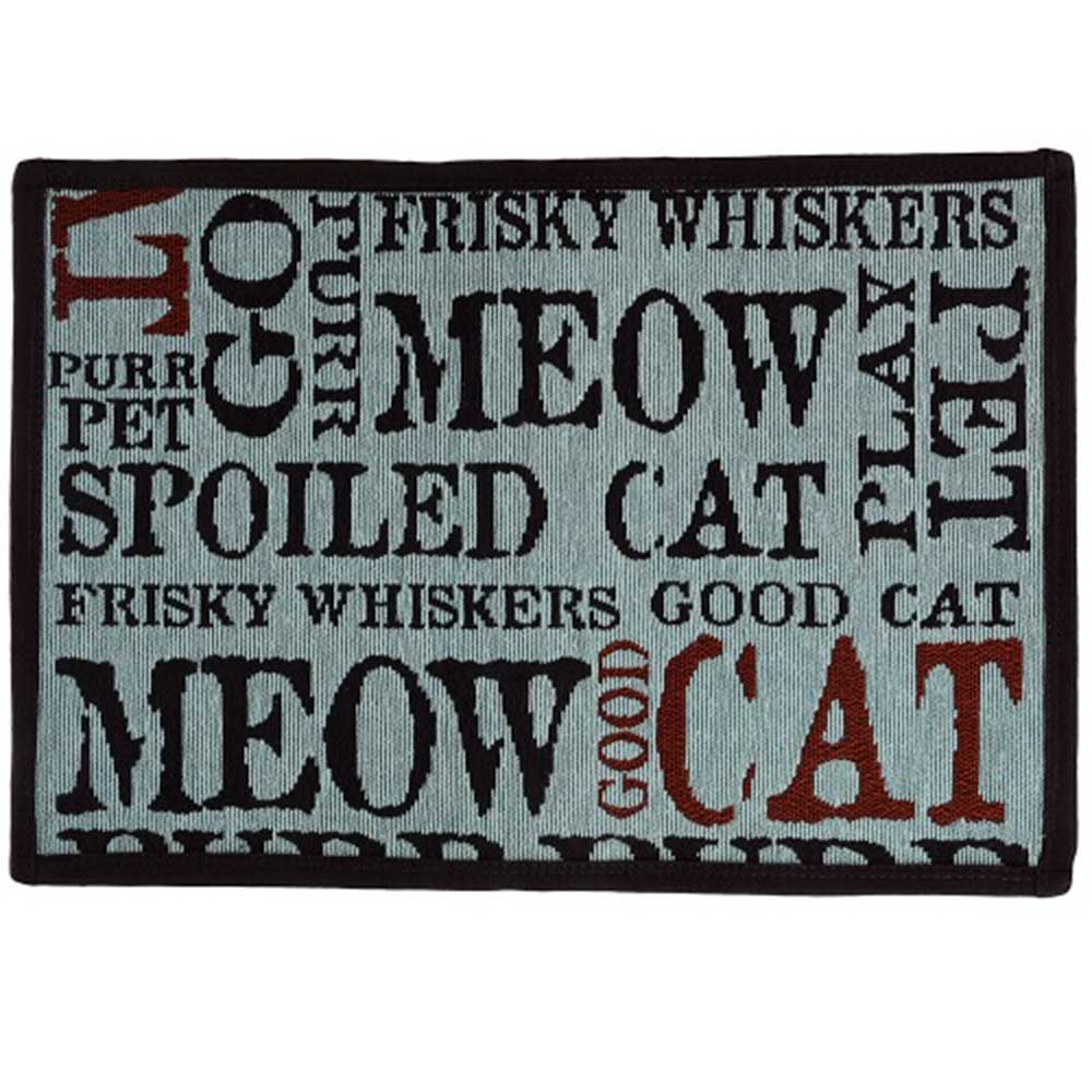 PB Paws & Co. Pet Collection Tapestry Pet Mats, Good Cat Aquamarine Pattern