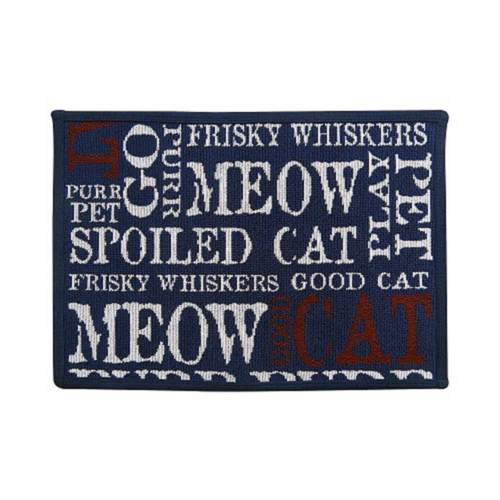 PB Paws & Co. Pet Collection Tapestry Pet Mats, Good Cat Pattern (Indigo)