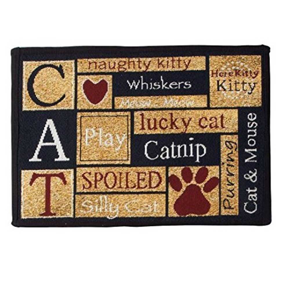 PB Paws & Co. Pet Collection Tapestry Pet Mats, I Love Cats Pattern (Sand/Cinnabar)