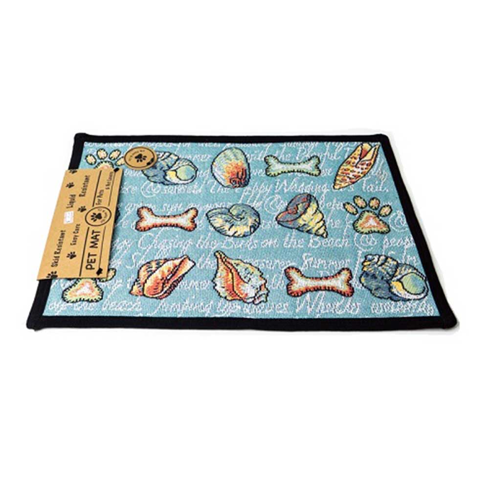 PB Paws & Co. Tapestry Pet Mats, Seashore Dogs Pattern Aegean Blue