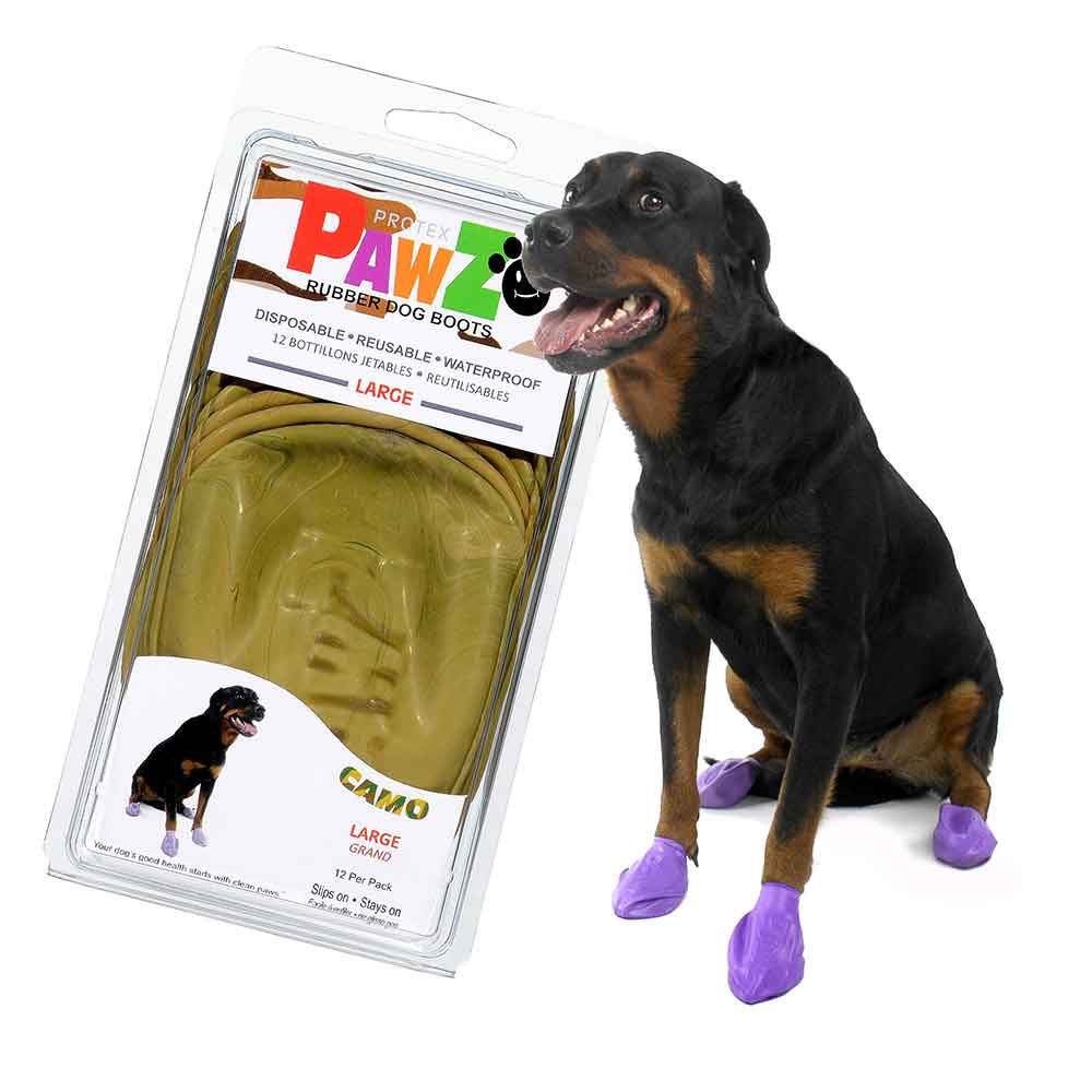 Pawz Disp Rubber Dog Boots Camo L