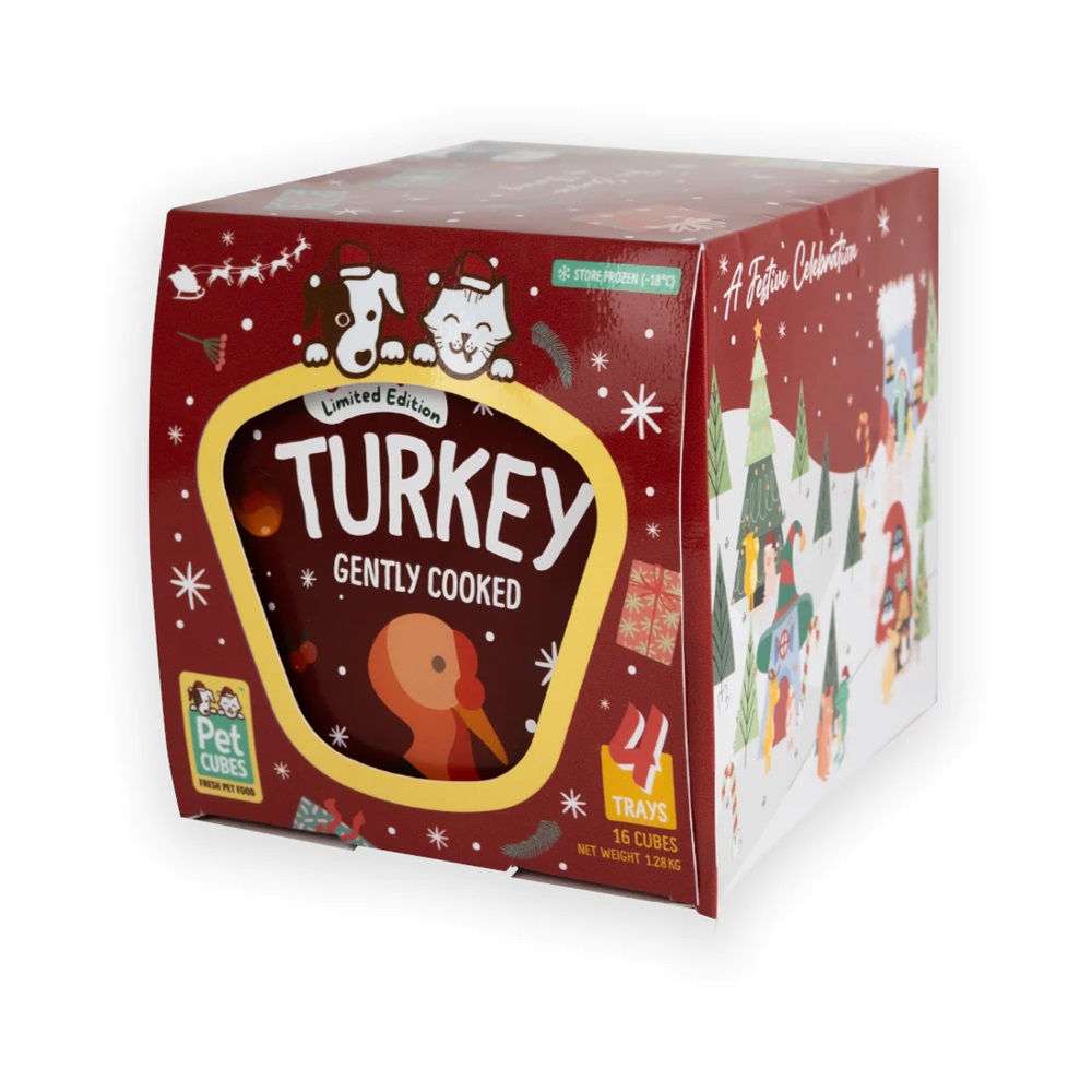 PetCubes Frozen Gently Cooked Festive Turkey For Dogs 4x320g