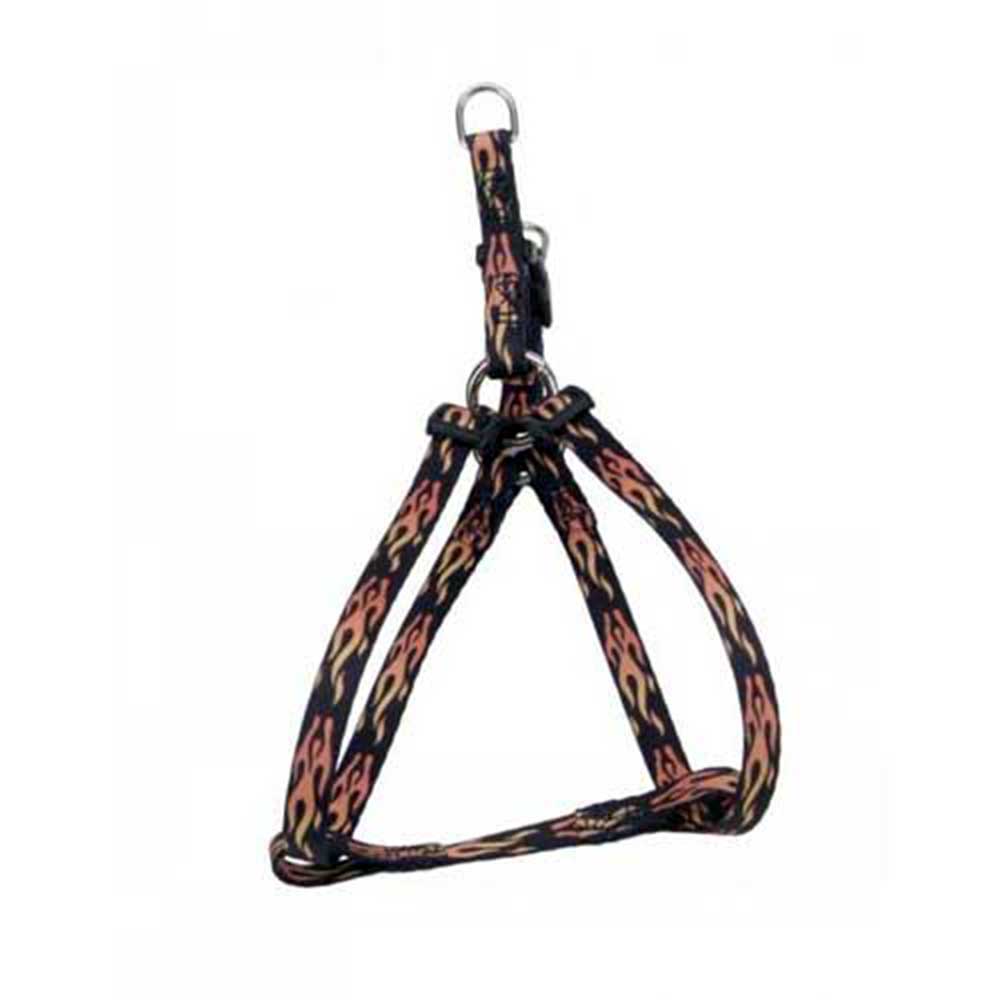 Prestige Adjustable Nylon Puppy Harness 5/16" Black With Flames 20-35Cm