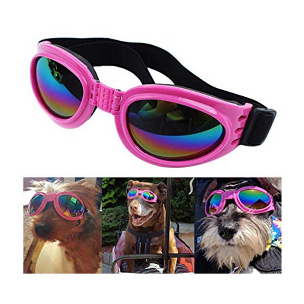 QUMY Dog Sunglasses Eye Wear Protection Waterproof Pet Goggles for Dogs about over 15 lbs, Pink