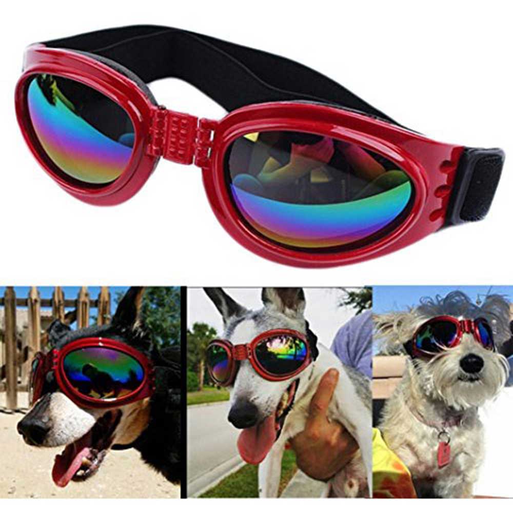 QUMY Dog Sunglasses Eye Wear Protection Waterproof Pet Goggles for Dogs about over 15 lbs, Red