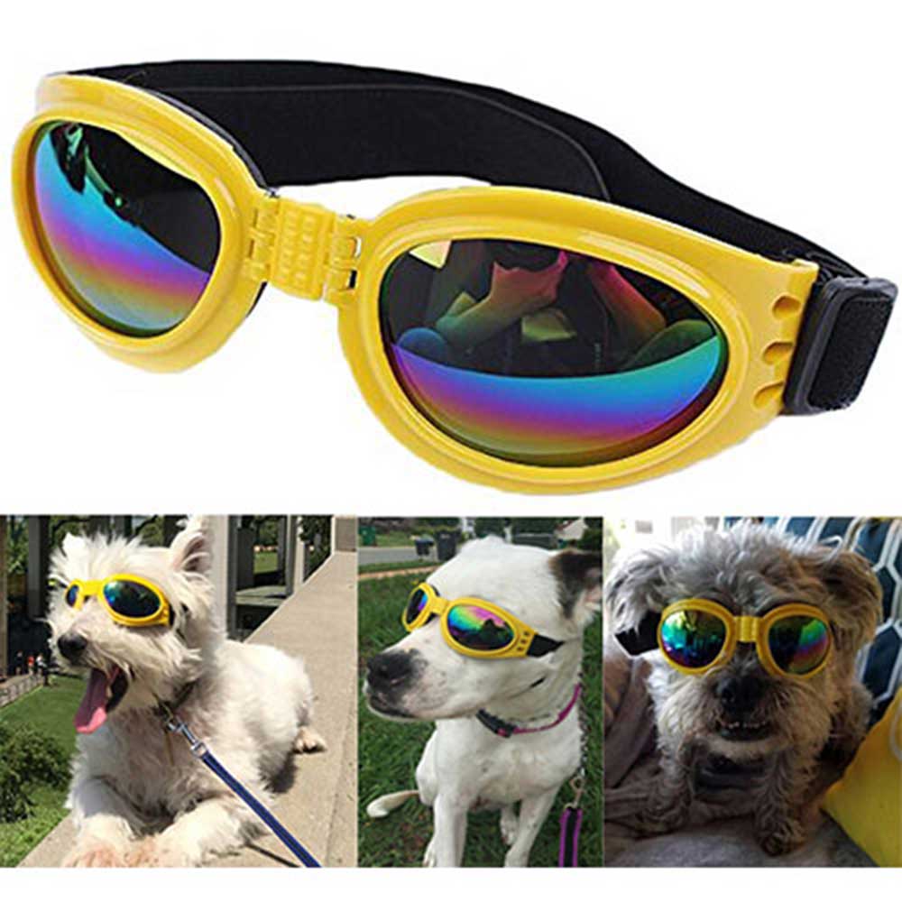 QUMY Dog Sunglasses Eye Wear Protection Waterproof Pet Goggles for Dogs about over 15 lbs, Yellow