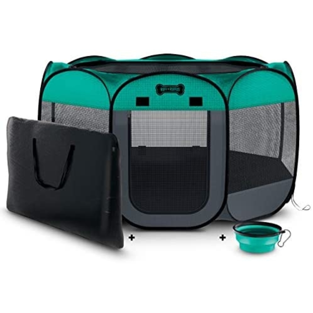 Ruff 'n Ruffus Portable Pet Playpen With Carrying Case & Collapsible Travel Bowl, Extra Large