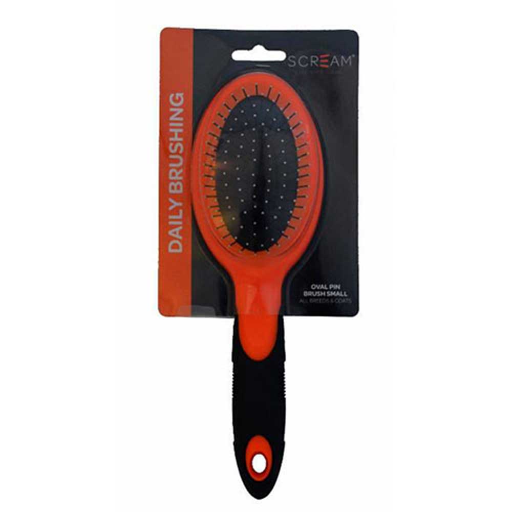 Scream Oval Pin Brush Loud Orange For Dogs & Cats, Small