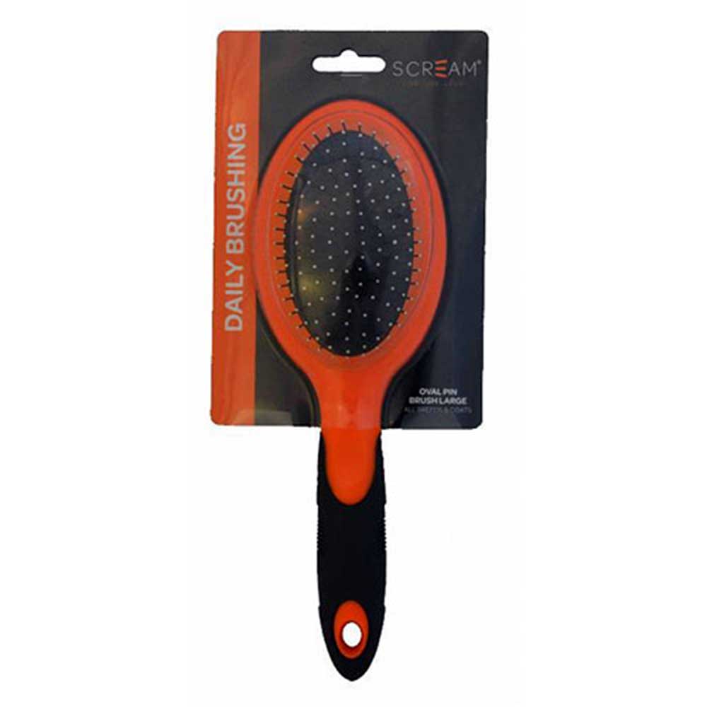 Scream Oval Pin Brush Loud Orange For Dogs & Cats, Large