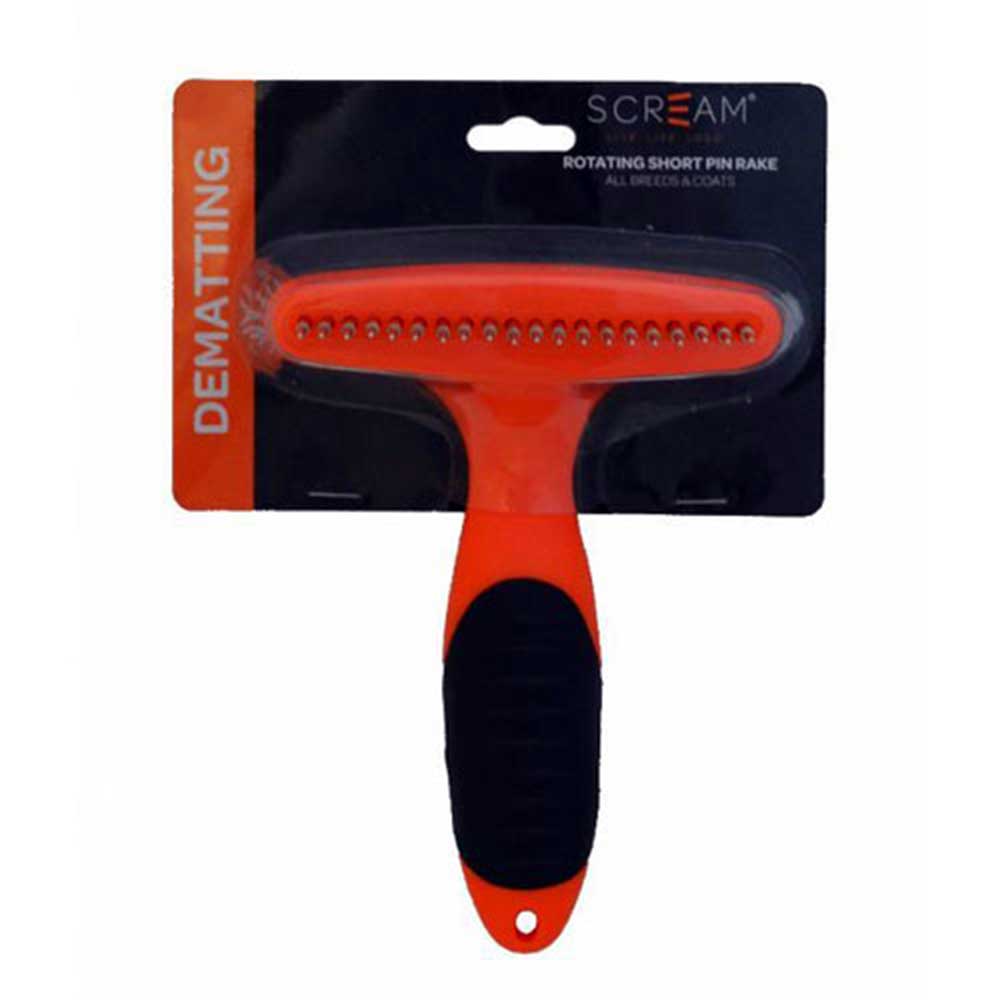 Scream Rotating Long Pin Rake Loud Orange for Dogs & Cats Short ( 15 cm x 1.5 cm )