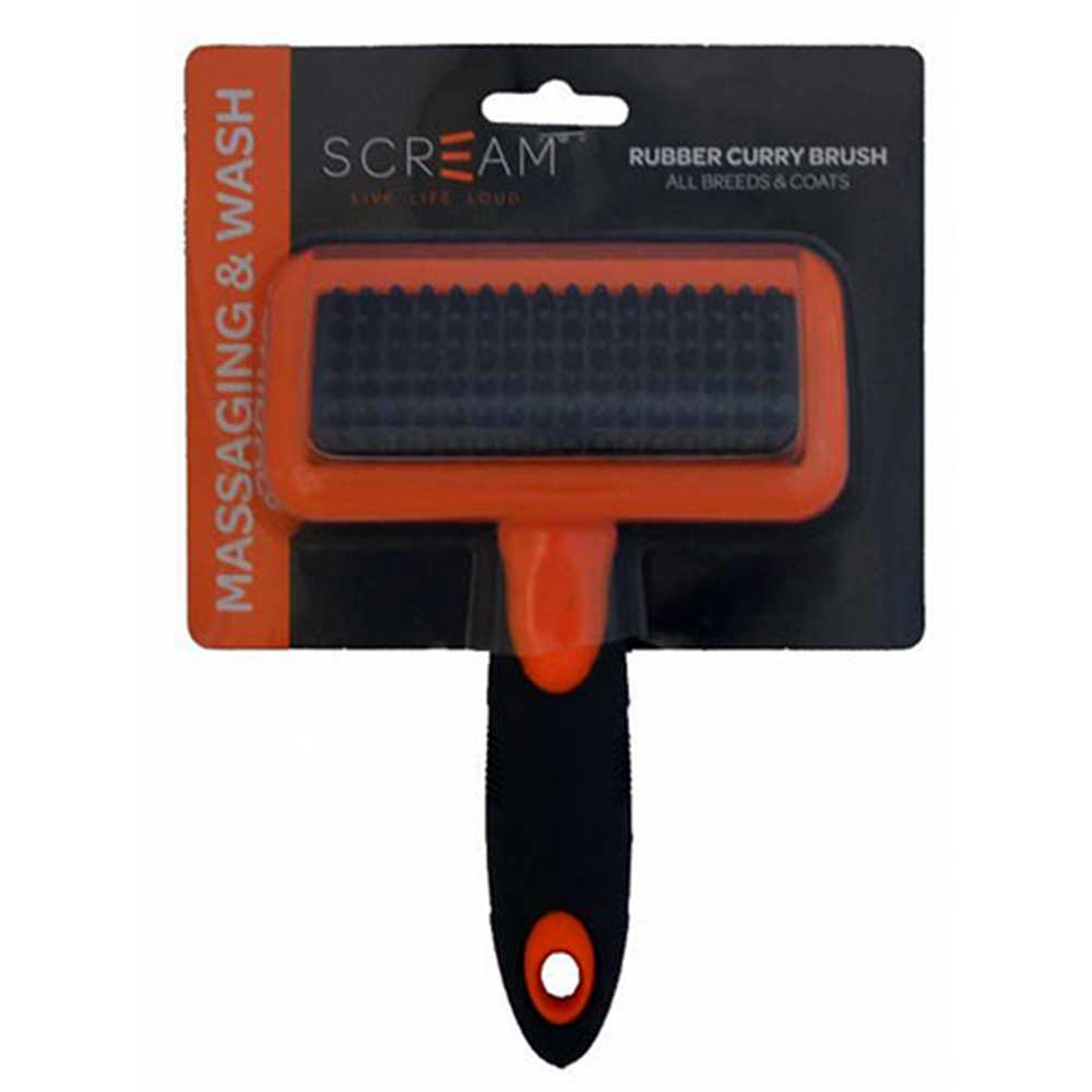 Scream Rubber Curry Brush Loud Orange For Dogs & Cats