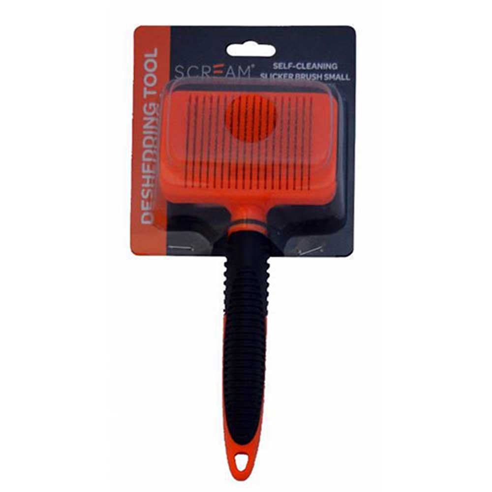 Scream Self Cleaning Slicker Brush Loud Orange For Dogs & Cats, Small