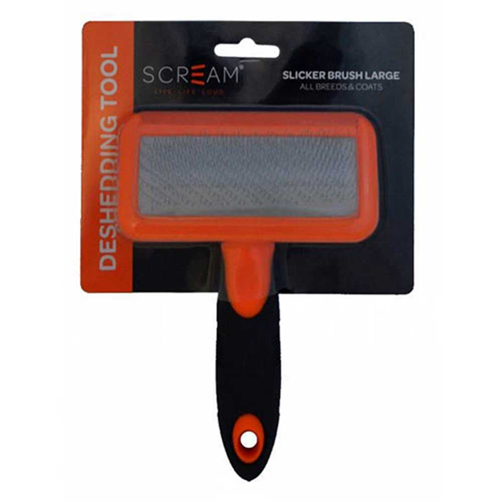 Scream Slicker Brush Loud Orange For Dogs & Cats, Large