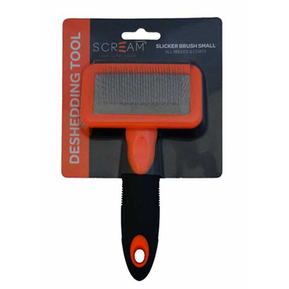 Scream Slicker Brush Loud Orange For Dogs & Cats, Small