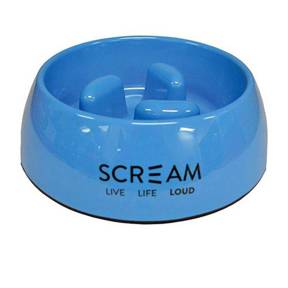 Scream Round Slow-Feed Pet Bowl, Large (Blue)