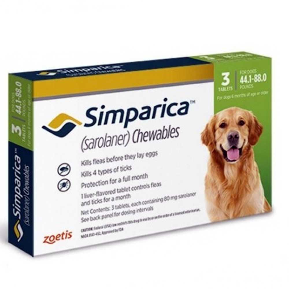 Simparica 80mg Chewable Tablets For Dogs >20-40 kg (44-88 lbs), 3pk