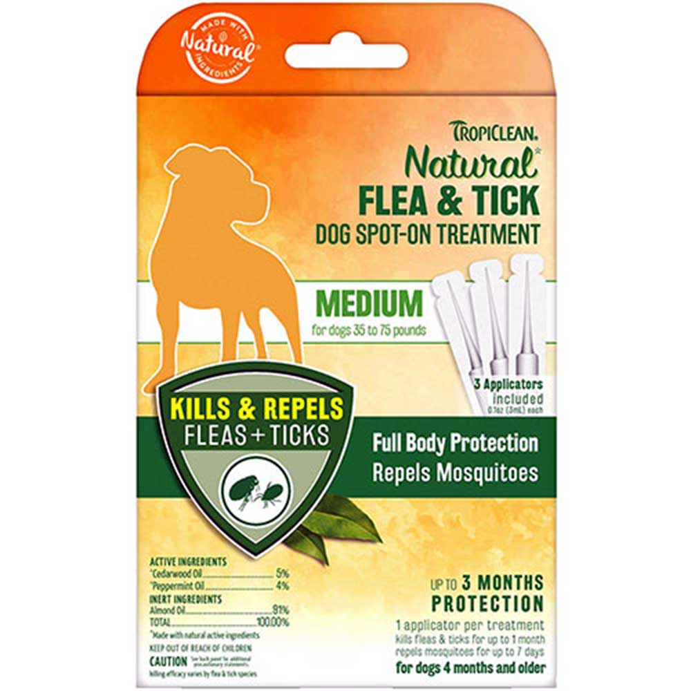 Tropiclean Natural Flea & Tick Spot On Treatment For M-Dogs 15-25 kg (35-57 lbs)