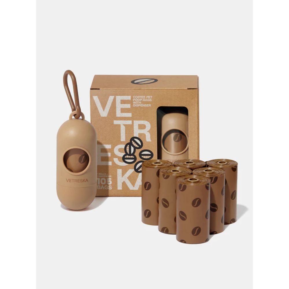 Vetreska Coffee Pet Poop Bags With Dispenser (1 Dispenser+7 Rolls)