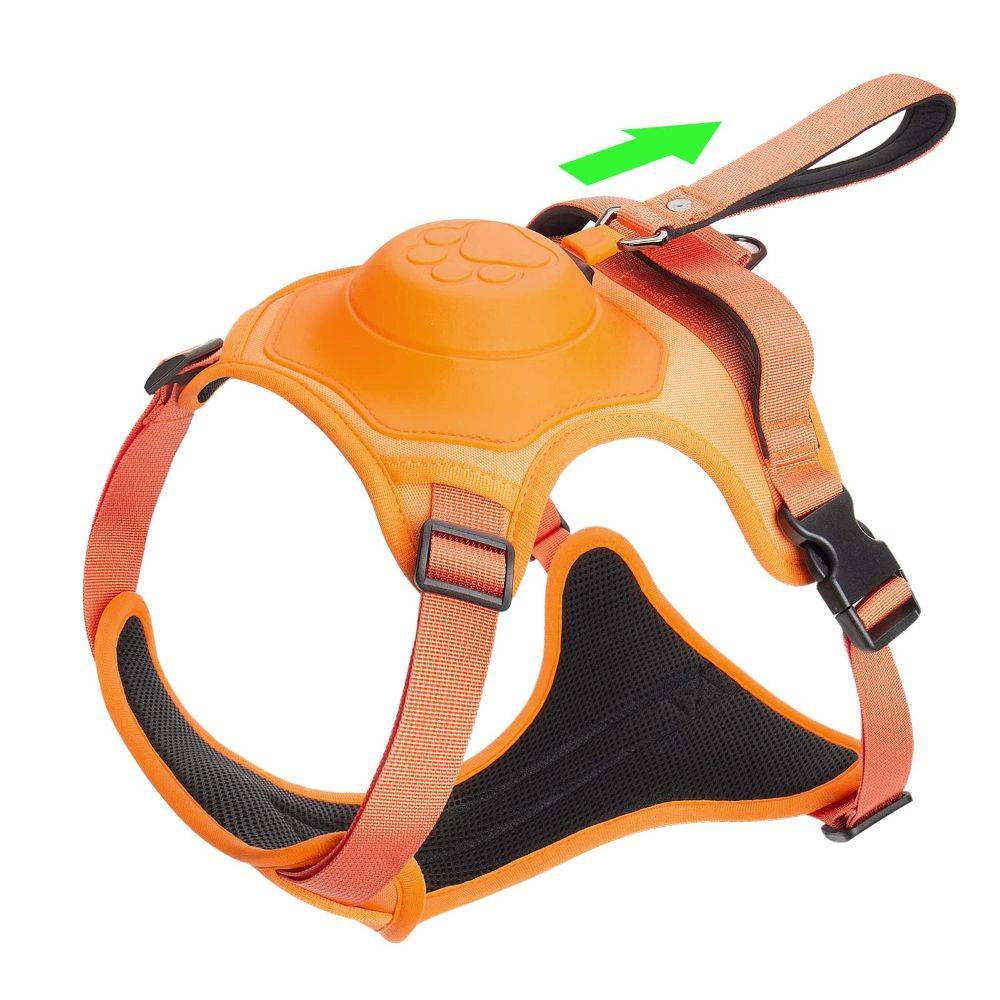 Wiggles Dog Harness with Retractable Dog Leash Orange L