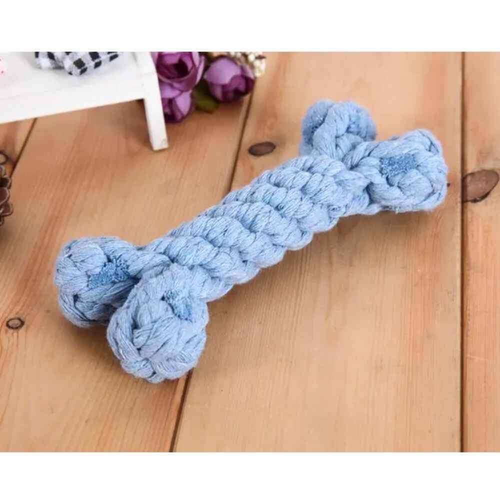 Wiggles Knot Cotton Rope Bone Light Blue 15cm