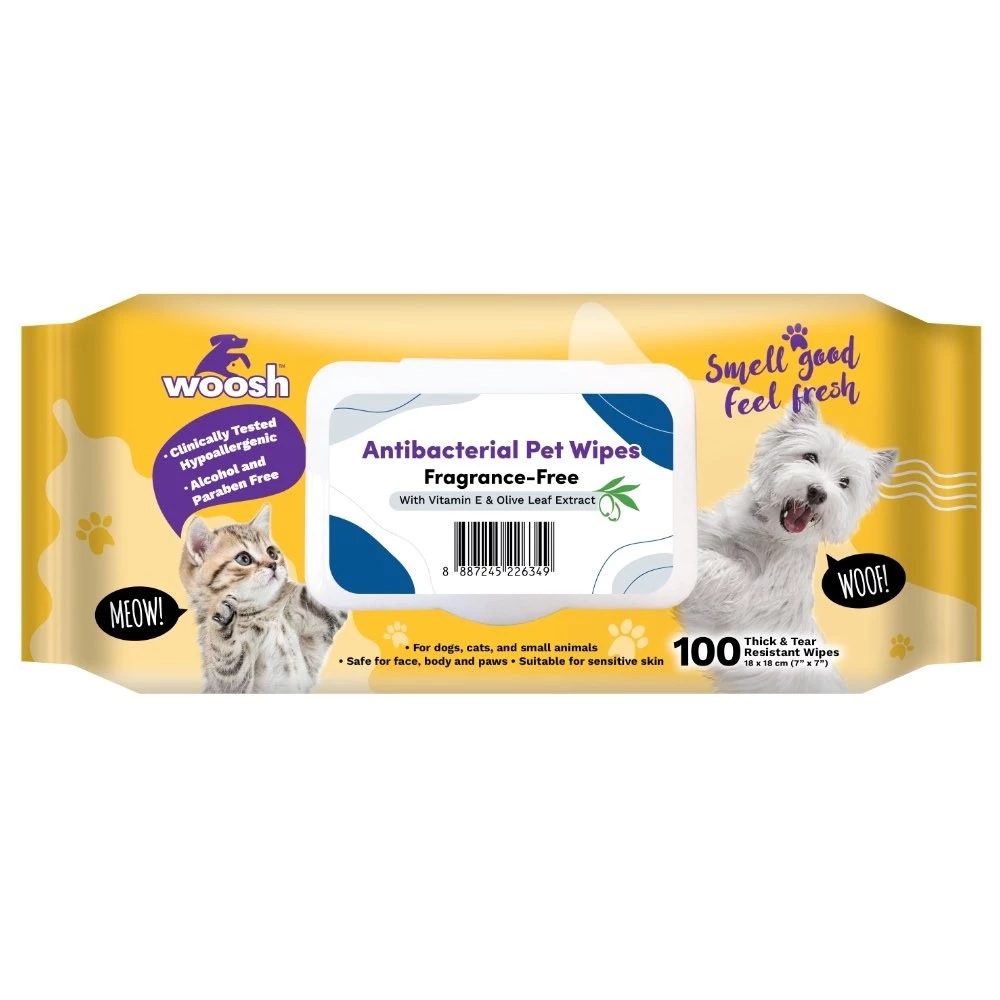 Woosh Antbacterial Pet Wipes Fragrance Free 100 pcs