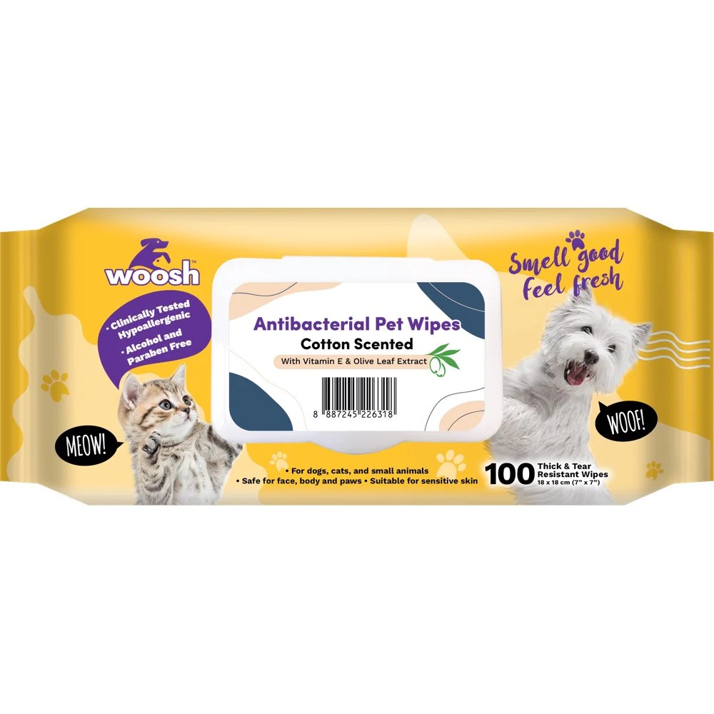 Woosh Antibacterial Pet Wipes Cotton Scented 100 pcs