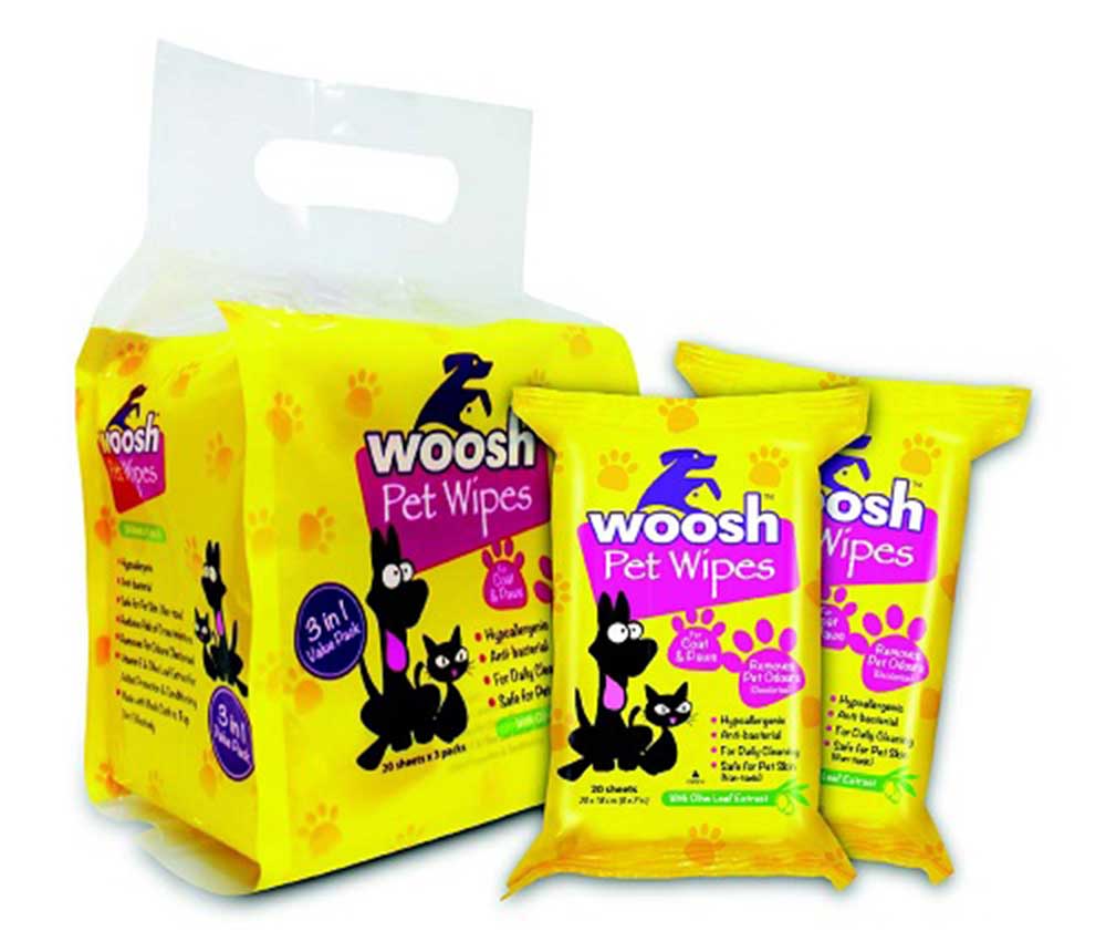 Woosh Deodorizing Pet Wipes For Dogs & Cats (20 x 3)