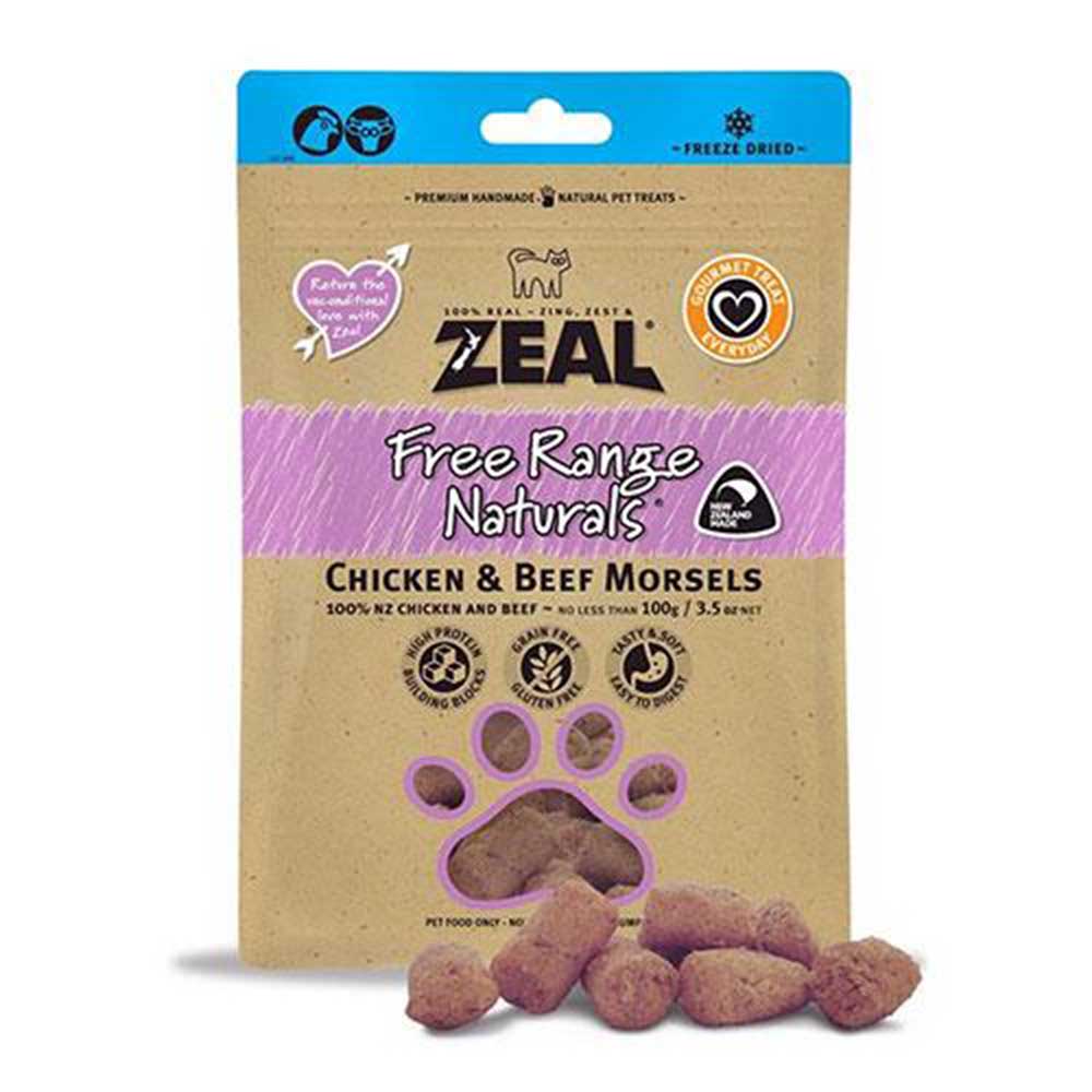 Zeal Free Range Naturals Chicken & Beef Morsels Freeze-Dried Dog & Cat Treats 100g