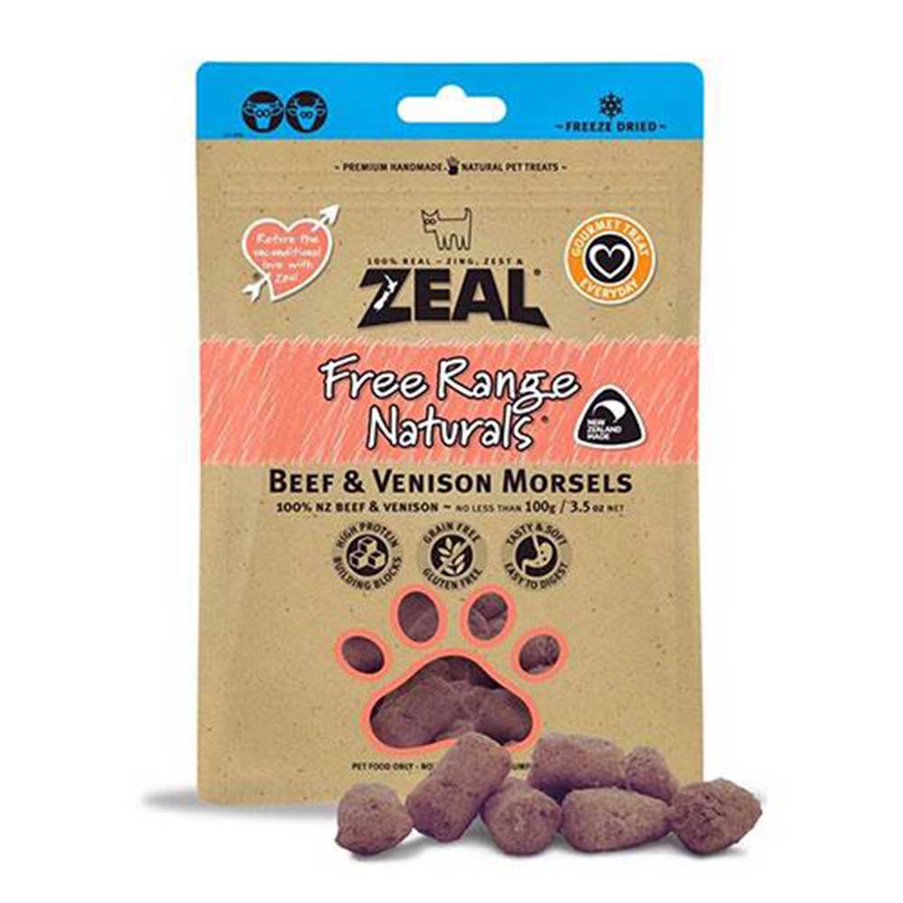 Zeal Free Range Naturals Beef & Vension Morsels Freeze-Dried Dog & Cat Treats 100g