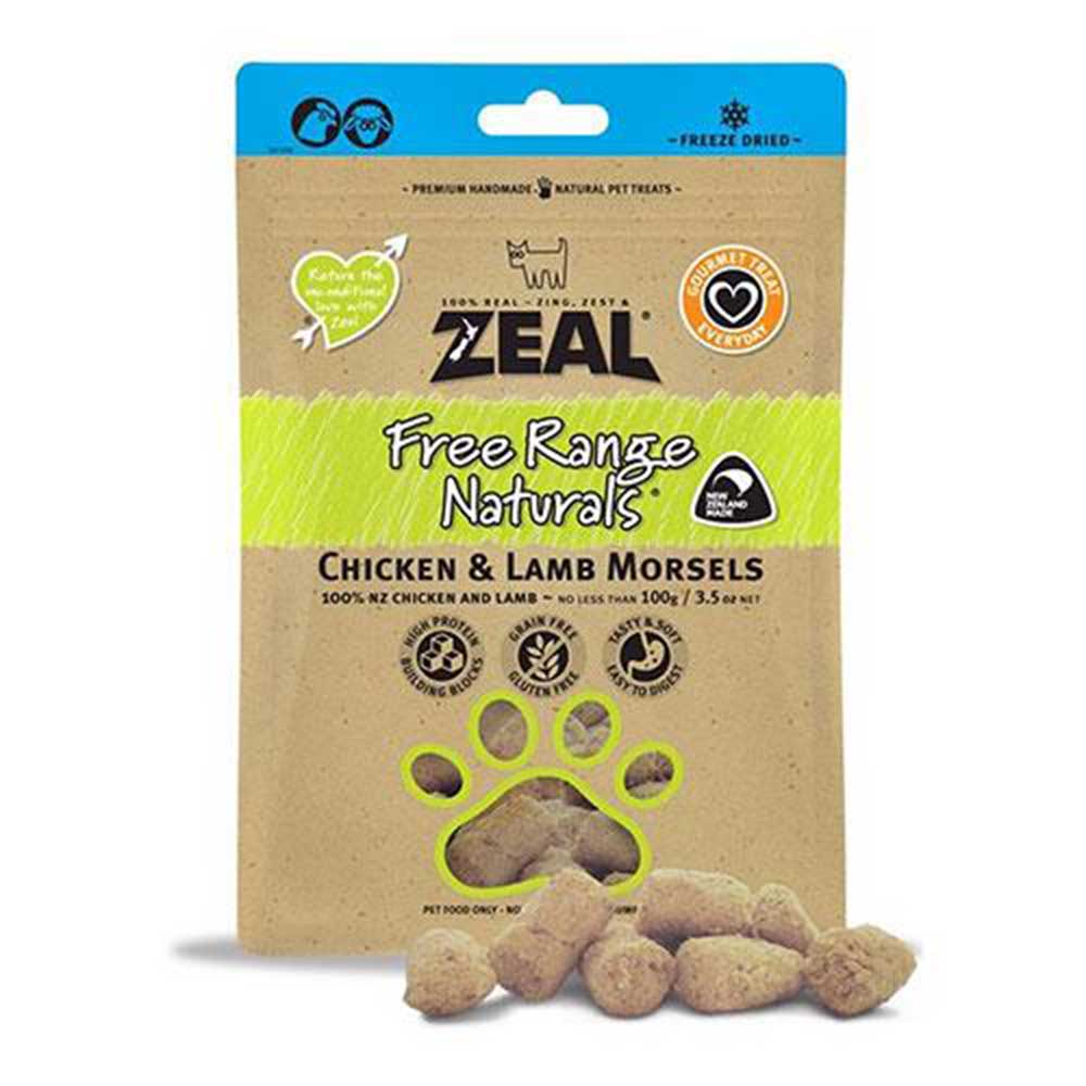 Zeal Free Range Naturals Chicken & Lamb Morsels Freeze-Dried Dog & Cat Treats 100g