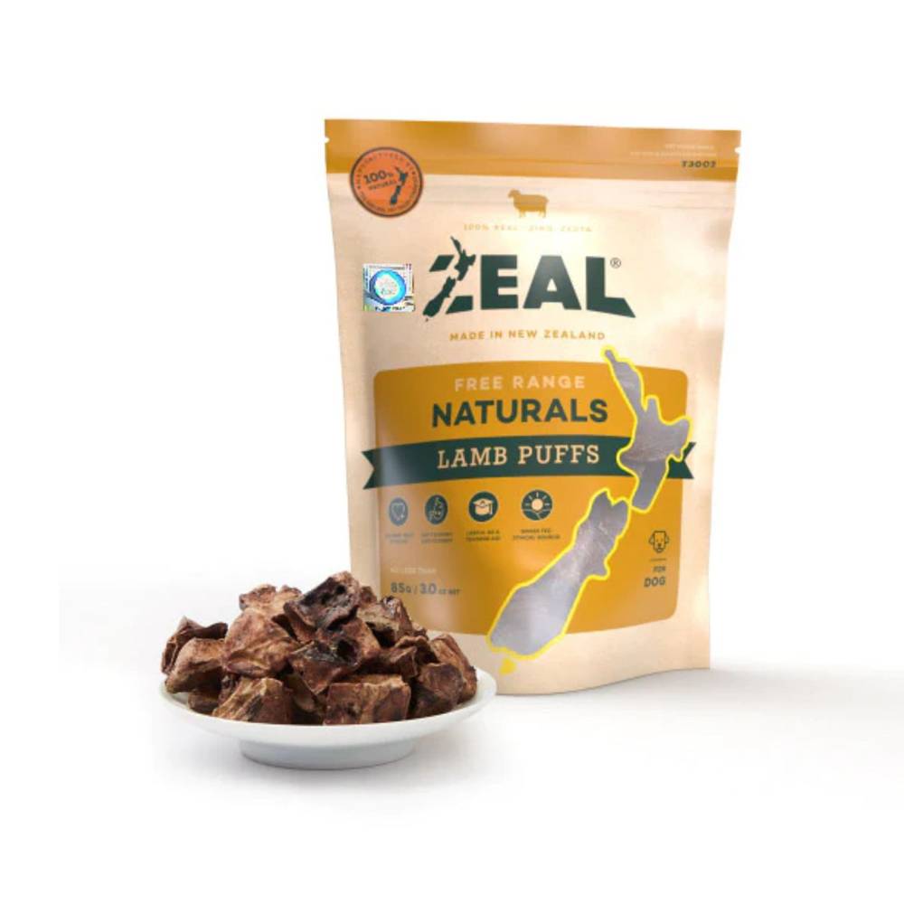 Zeal Free Range Naturals Dried Lamb Puffs - Treats For Dogs & Cats 85gm