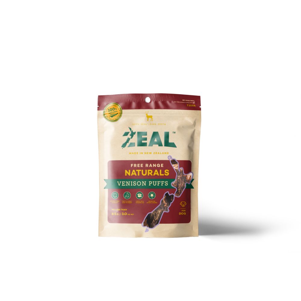 Zeal Free Range Naturals Dried Venison Puffs - Treats For Dogs & Cats 85gm